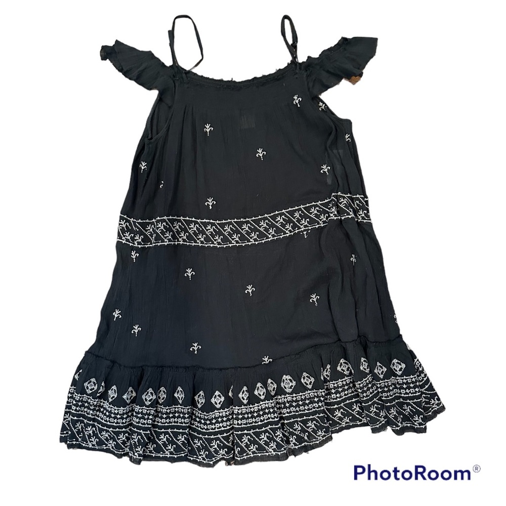 Free people boho embroidery black stitch off the shoulder dress festival Large
